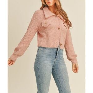 MABLE Soft Dusty Rose Boucle Knit Cardigan. NWOT